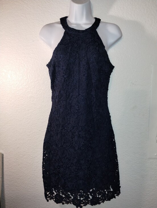 Lulus Dresses & Skirts - Lulus Dress Navy Blue Lace Crochet Overlay S/L sz 12